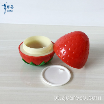 Frasco plástico para creme de 30 ml em formato de fruta com morango